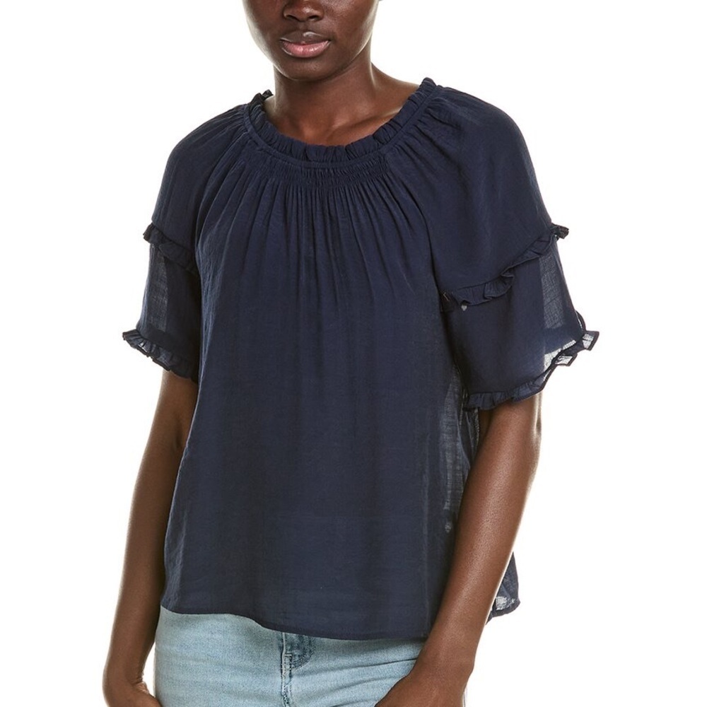 Nanette Lepore Navy Romantic Boho Peasant Top Ruffle Sleeve Cottagecore M
